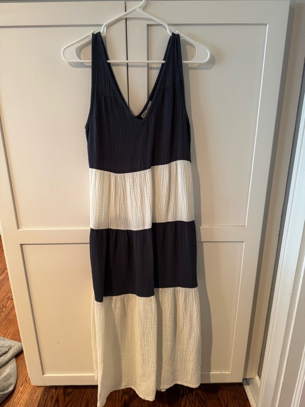 Marine Layer Navy and White Colorblock Tiered Maxi Dress